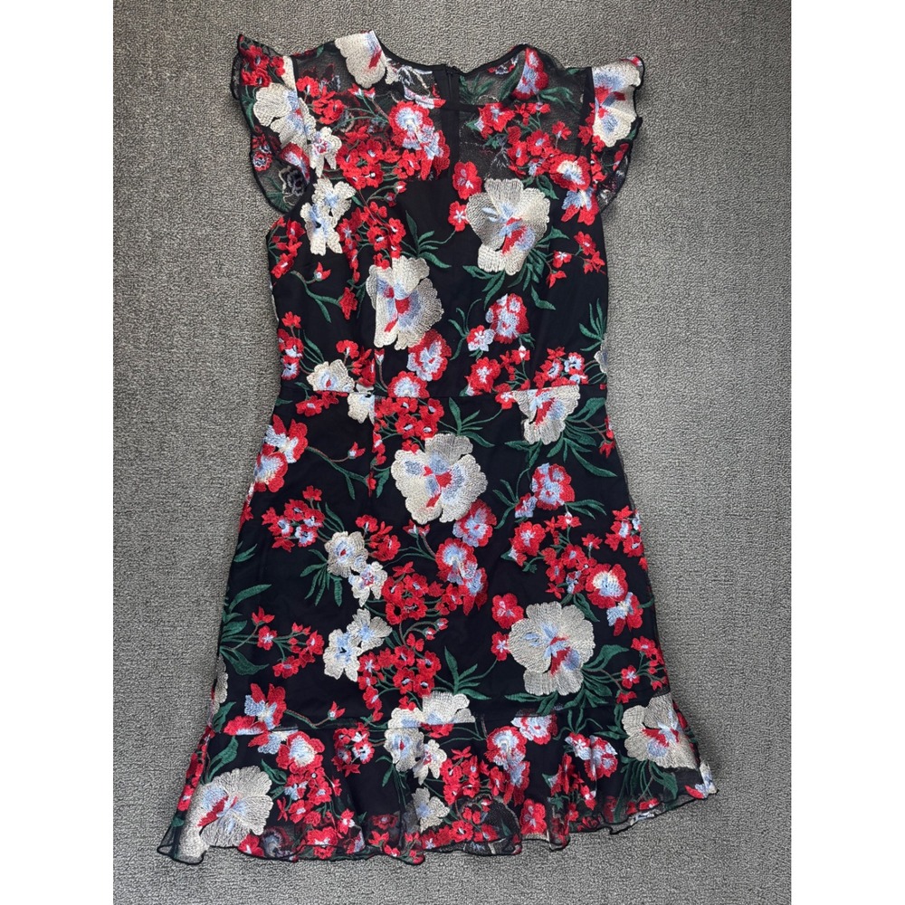 Donna Morgan Dress Size 10 Black Floral Embroidered Dark Romantic Mesh